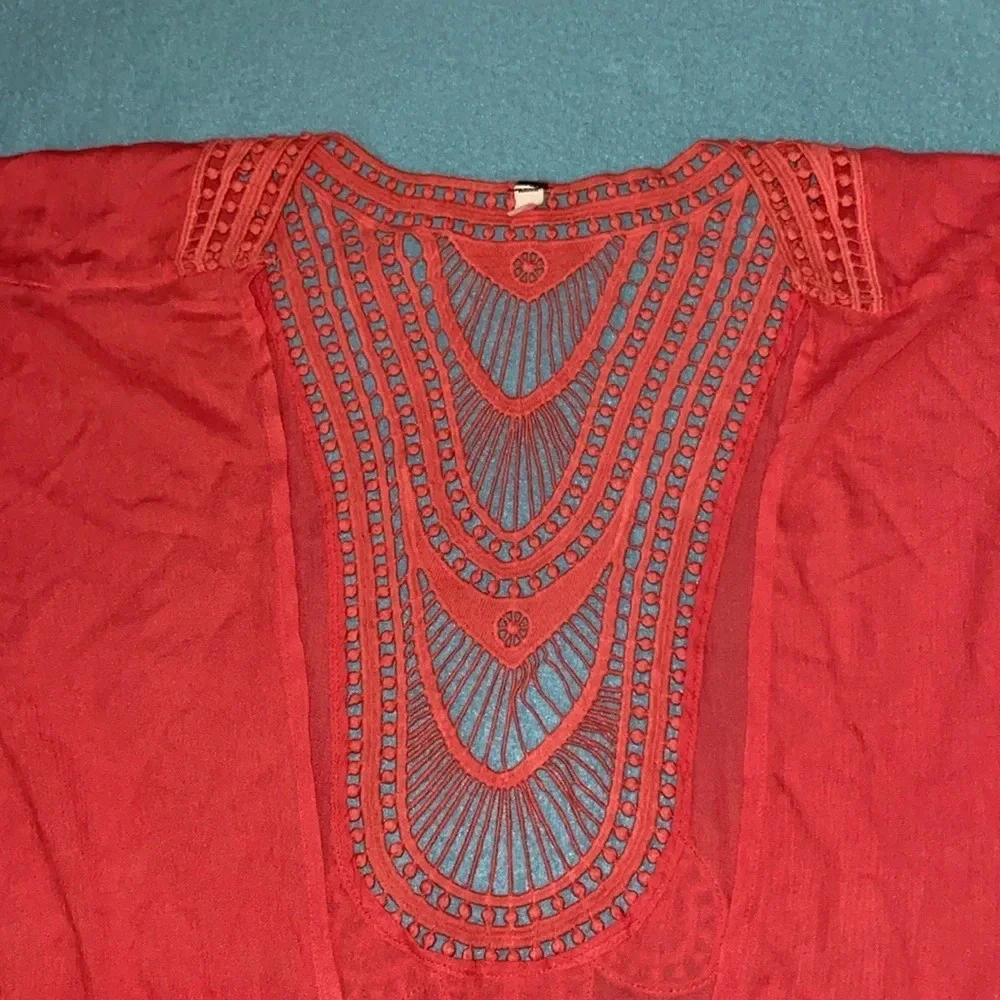 LANE BRYANT crochet & pom poms cover up kimono coral side slits NEW size OSFA